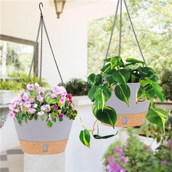 2 Pack Hanging Planters Set,10 Inch Indoor Outdoor Hanging Plant Pot Basket - Picture 6 of 6